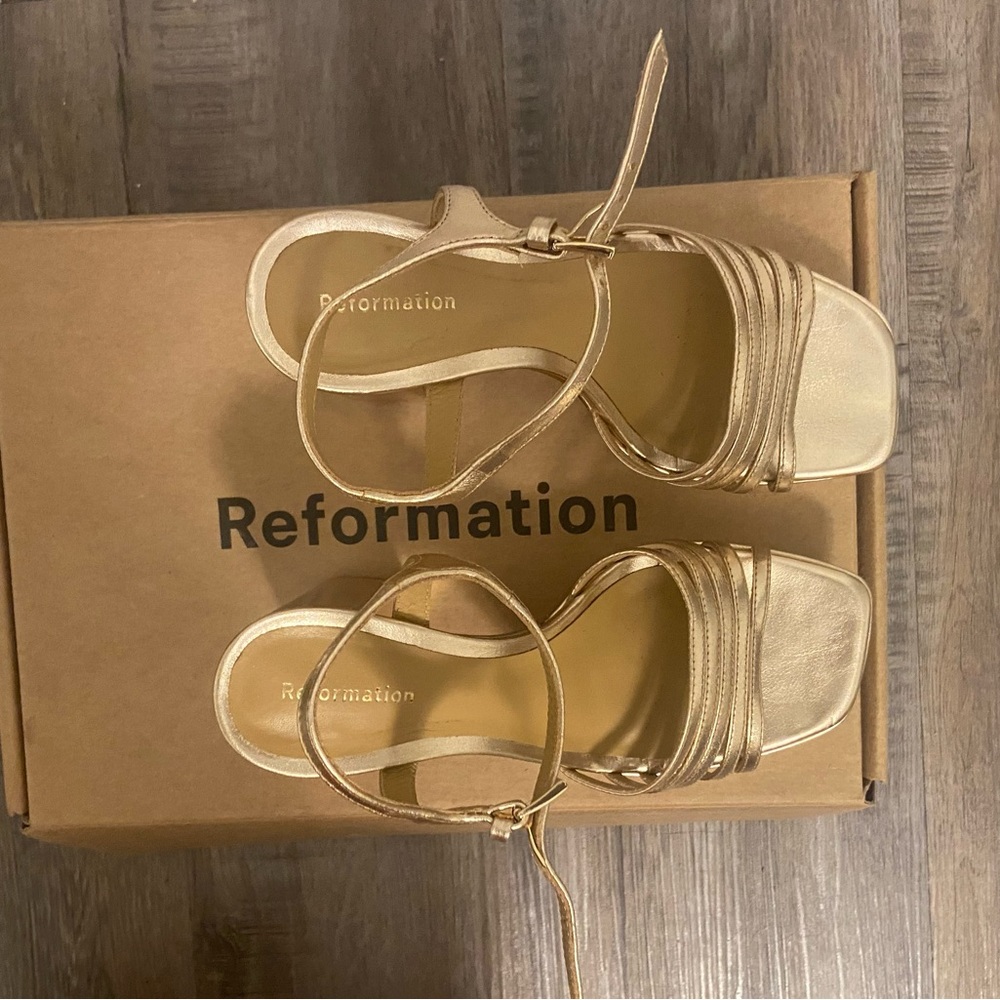Reformation Gold Disco Platform Heels - Picture 2 of 6